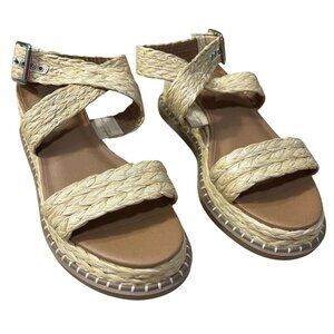 Universal Thread Platform Straw Sandal Size 8 Cross Strap New Raffia
